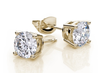 18k Yellow Gold Plated Created White Sapphire 4 Carat Round Stud Earrings