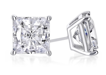 10k White Gold Plated 2 Ct Created White Sapphire Princess Cut Stud Earrings