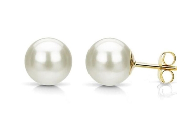 18K Yellow Gold Plated Created White Freshwater Pearl CZ Round 3CT Stud Earrings