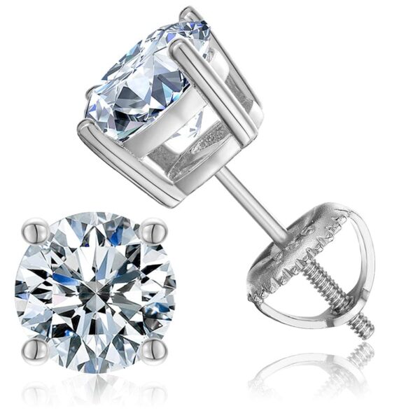 White Gold Created White Sapphire Screw Back Stud Earrings